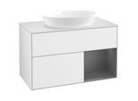 Villeroy und Boch Finion Waschtischunterschrank FA21GKGF 100cm, Abdeckplatte white matt, Regale Anthracite matt lacquer, Glossy white lacquer