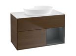 Villeroy und Boch Finion Waschtischunterschrank FA21HGGN 100cm, Abdeckplatte white matt, Regale Midnight matt lacquer, Walnut veneer