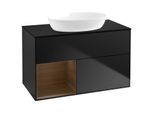 Villeroy und Boch Finion Waschtischunterschrank GA12GNPD 100cm, Abdeckplatte black matt, Emotion, Regale Walnut Veneer, Black matt lacquer