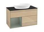 Villeroy und Boch Finion Waschtischunterschrank GA12GMPC 100cm, Abdeckplatte black matt, Emotion, Regale Olive matt lacquer, Oak Veneer