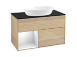Villeroy und Boch Finion Waschtischunterschrank GA12MTPC 100cm, Abdeckplatte black matt, Emotion, Regale White matt lacquer, Oak Veneer