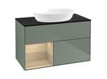 Villeroy und Boch Finion Waschtischunterschrank GA12PCGM 100cm, Abdeckplatte black matt, Emotion, Regale Oak Veneer, Olive Matt Lacquer