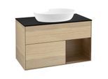 Villeroy und Boch Finion Waschtischunterschrank GA22GNPC 100cm, Abdeckplatte black matt, Emotion, Regale Walnut Veneer, Oak Veneer
