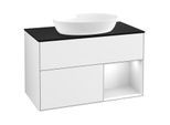 Villeroy und Boch Finion Waschtischunterschrank GA22MTGF 100cm, Abdeckplatte black matt, Emotion, Regale White matt lacquer, Glossy white lacquer