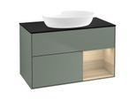 Villeroy und Boch Finion Waschtischunterschrank GA22PCGM 100cm, Abdeckplatte black matt, Emotion, Regale Oak Veneer, Olive Matt Lacquer