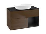 Villeroy und Boch Finion Waschtischunterschrank GA22PDGN 100cm, Abdeckplatte black matt, Emotion, Regale Black matt lacquer, Walnut veneer