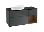 Villeroy und Boch Finion Waschtischunterschrank GA52GNHG 120cm, Abdeckplatte black matt, Emotion, Regale Walnut Veneer, Midnight Blue Matt Lacquer