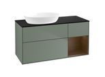 Villeroy und Boch Finion Waschtischunterschrank GA52GNGM 120cm, Abdeckplatte black matt, Emotion, Regale Walnut Veneer, Olive Matt Lacquer