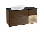 Villeroy und Boch Finion Waschtischunterschrank GA52PCGN 120cm, Abdeckplatte black matt, Emotion, Regale Oak Veneer, Walnut veneer