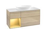 Villeroy und Boch Finion Waschtischunterschrank FA61HFPC 120cm, Abdeckplatte white matt, Regale Gold matt lacquer, Oak Veneer