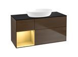 Villeroy und Boch Finion Waschtischunterschrank FA62HFGN 120cm, Abdeckplatte black matt, Regale Gold matt lacquer, Walnut veneer