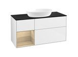 Villeroy und Boch Finion Waschtischunterschrank FA62PCGF 120cm, Abdeckplatte black matt, Regale Oak Veneer, Glossy white lacquer