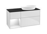 Villeroy und Boch Finion Waschtischunterschrank FA42GFMT 120cm, Abdeckplatte black matt, Regale Glossy white lacquer, White matt lacquer