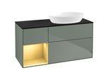 Villeroy und Boch Finion Waschtischunterschrank FA42HFGM 120cm, Abdeckplatte black matt, Regale Gold matt lacquer, Olive Matt Lacquer