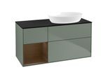 Villeroy und Boch Finion Waschtischunterschrank GA42GNGM 120cm, Abdeckplatte black matt, Emotion, Regale Walnut Veneer, Olive Matt Lacquer