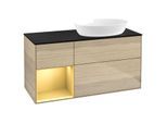 Villeroy und Boch Finion Waschtischunterschrank GA42HFPC 120cm, Abdeckplatte black matt, Emotion, Regale Gold matt lacquer, Oak Veneer