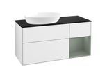Villeroy und Boch Finion Waschtischunterschrank FA52GMGF 120cm, Abdeckplatte black matt, Regale Olive matt lacquer, Glossy white lacquer