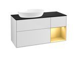 Villeroy und Boch Finion Waschtischunterschrank FA52HFMT 120cm, Abdeckplatte black matt, Regale Gold matt lacquer, White matt lacquer