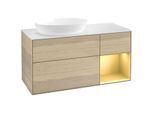 Villeroy und Boch Finion Waschtischunterschrank FA51HFPC 120cm, Abdeckplatte white matt, Regale Gold matt lacquer, Oak Veneer