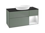Villeroy und Boch Finion Waschtischunterschrank FA72GFGM 120cm, Abdeckplatte black matt, Regale Glossy white lacquer, Olive Matt Lacquer