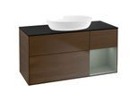 Villeroy und Boch Finion Waschtischunterschrank FA72GMGN 120cm, Abdeckplatte black matt, Regale Olive matt lacquer, Walnut veneer
