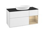 Villeroy und Boch Finion Waschtischunterschrank FA72PCGF 120cm, Abdeckplatte black matt, Regale Oak Veneer, Glossy white lacquer