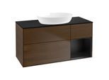 Villeroy und Boch Finion Waschtischunterschrank FA72PDGN 120cm, Abdeckplatte black matt, Regale Black matt lacquer, Walnut veneer