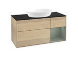 Villeroy und Boch Finion Waschtischunterschrank GA72GMPC 120cm, Abdeckplatte black matt, Emotion, Regale Olive matt lacquer, Oak Veneer