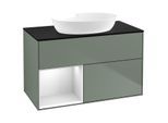 Villeroy und Boch Finion Waschtischunterschrank FA12MTGM 100cm, Abdeckplatte black matt, Regale White matt lacquer, Olive Matt Lacquer