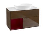 Villeroy und Boch Finion Waschtischunterschrank FA11HBGN 100cm, Abdeckplatte white matt, Regale Peony matt lacquer, Walnut veneer