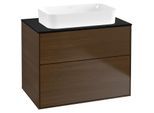 Villeroy und Boch Finion Waschtischunterschrank F63200GN 80x60,3x50,1mm, Glass Black Matt, Walnut veneer