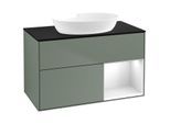 Villeroy und Boch Finion Waschtischunterschrank FA22GFGM 100cm, Abdeckplatte black matt, Regale Glossy white lacquer, Olive Matt Lacquer