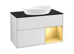Villeroy und Boch Finion Waschtischunterschrank FA22HFMT 100cm, Abdeckplatte black matt, Regale Gold matt lacquer, White matt lacquer