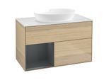 Villeroy und Boch Finion Waschtischunterschrank GA11HGPC 100cm, Abdeckplatte white matt, Emotion, Regale Midnight matt lacquer, Oak Veneer