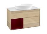 Villeroy und Boch Finion Waschtischunterschrank GA11HBPC 100cm, Abdeckplatte white matt, Emotion, Regale Peony matt lacquer, Oak Veneer