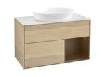 Villeroy und Boch Finion Waschtischunterschrank FA21GNPC 100cm, Abdeckplatte white matt, Regale Walnut Veneer, Oak Veneer