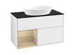 Villeroy und Boch Finion Waschtischunterschrank GA12PCGF 100cm, Abdeckplatte black matt, Emotion, Regale Oak Veneer, Glossy white lacquer