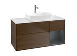 Villeroy und Boch Finion Waschtischunterschrank G831HGGN 120cm, Abdeckplatte white matt, Emotion, Regale Midnight matt lacquer, Walnut veneer