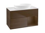 Villeroy und Boch Finion Waschtischunterschrank GA21GNGN 100cm, Abdeckplatte white matt, Emotion, Regale Walnut Veneer, Walnut veneer