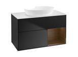 Villeroy und Boch Finion Waschtischunterschrank GA21GNPD 100cm, Abdeckplatte white matt, Emotion, Regale Walnut Veneer, Black matt lacquer