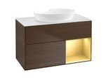 Villeroy und Boch Finion Waschtischunterschrank GA21HFGN 100cm, Abdeckplatte white matt, Emotion, Regale Gold matt lacquer, Walnut veneer