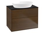 Villeroy und Boch Finion Waschtischunterschrank G99200GN 80x60,3cm, Emotion, Abdeckplatte black matt, Walnut veneer