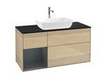 Villeroy und Boch Finion Waschtischunterschrank G822HGPC 120cm, Abdeckplatte black matt, Emotion, Regale Midnight matt lacquer, Oak Veneer