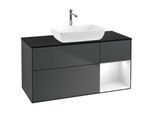 Villeroy und Boch Finion Waschtischunterschrank F832GFHG 120cm, Abdeckplatte black matt, Regale Glossy white lacquer, Midnight Blue Matt Lacquer