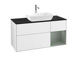 Villeroy und Boch Finion Waschtischunterschrank F832GMGF 120cm, Abdeckplatte black matt, Regale Olive matt lacquer, Glossy white lacquer