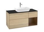 Villeroy und Boch Finion Waschtischunterschrank F832GNPC 120cm, Abdeckplatte black matt, Regale Walnut Veneer, Oak Veneer