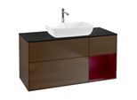 Villeroy und Boch Finion Waschtischunterschrank F832HBGN 120cm, Abdeckplatte black matt, Regale Peony matt lacquer, Walnut veneer
