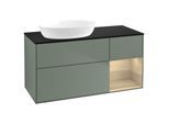 Villeroy und Boch Finion Waschtischunterschrank GA52PCGM 120cm, Abdeckplatte black matt, Emotion, Regale Oak Veneer, Olive Matt Lacquer