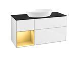 Villeroy und Boch Finion Waschtischunterschrank FA62HFGF 120cm, Abdeckplatte black matt, Regale Gold matt lacquer, Glossy white lacquer