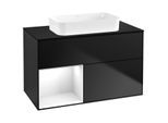 Villeroy und Boch Finion Waschtischunterschrank G652GFPD 100x60,3x50,1cm, Regal links Glossy white lacquer, Black matt lacquer